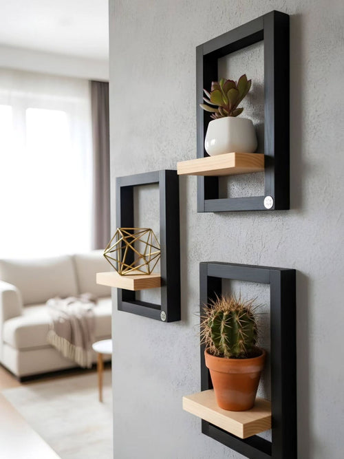 Shelf, Rustic Brown Wood with Black Metal Frame