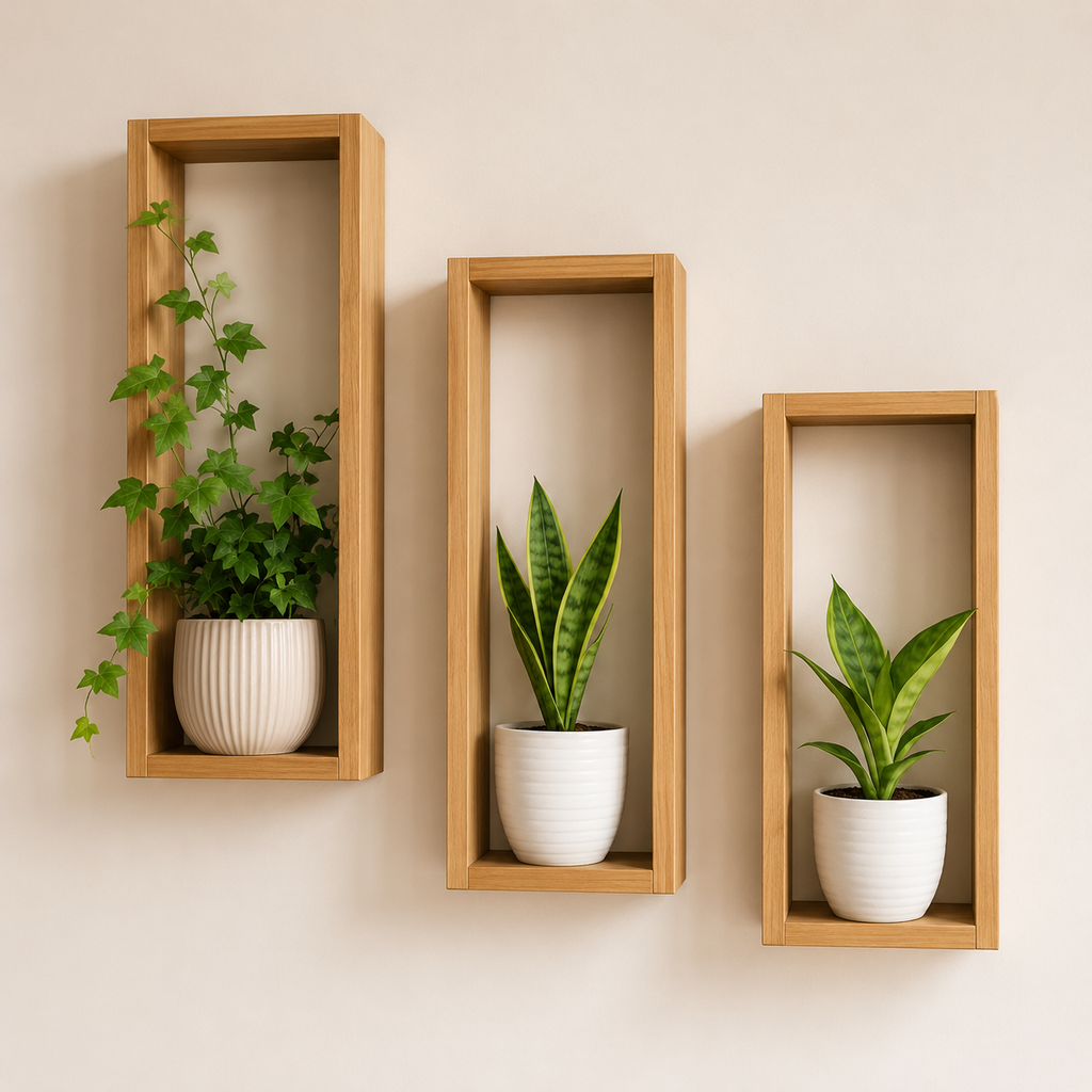 Shelf, Rustic Brown Wood with flower