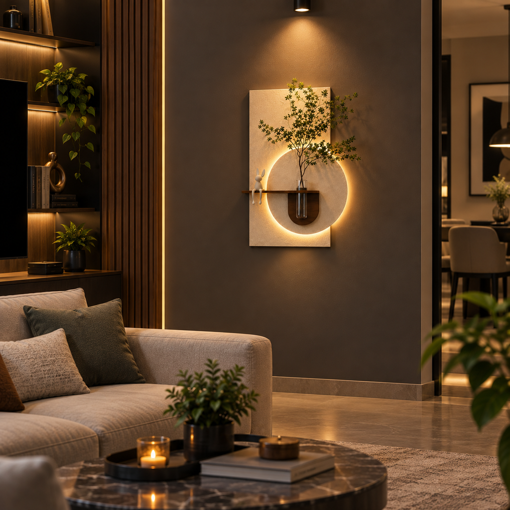 Modern Crescent LED Wall Shelf