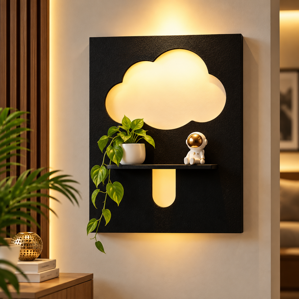 Cloud Glow Wall-Mounted Planter & Shelf