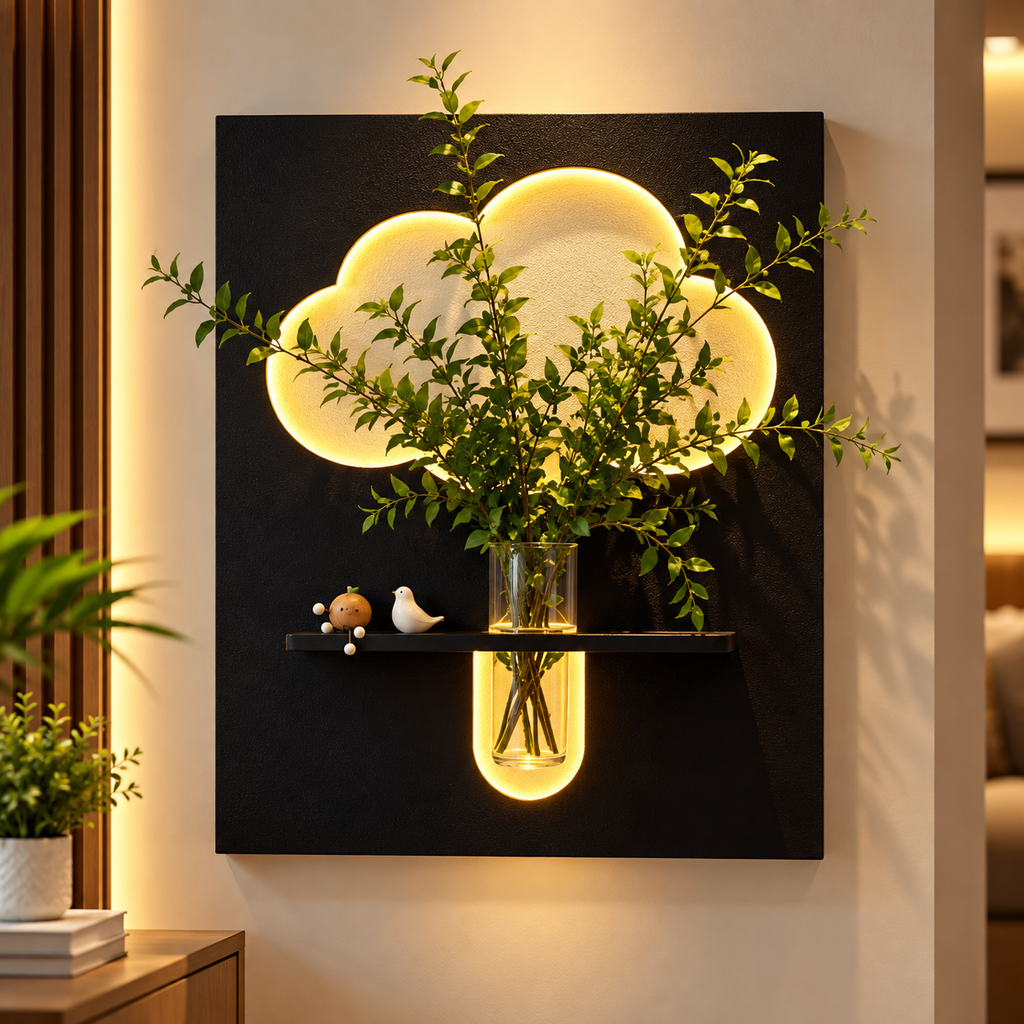 Cloud Glow Wall-Mounted Planter & Shelf