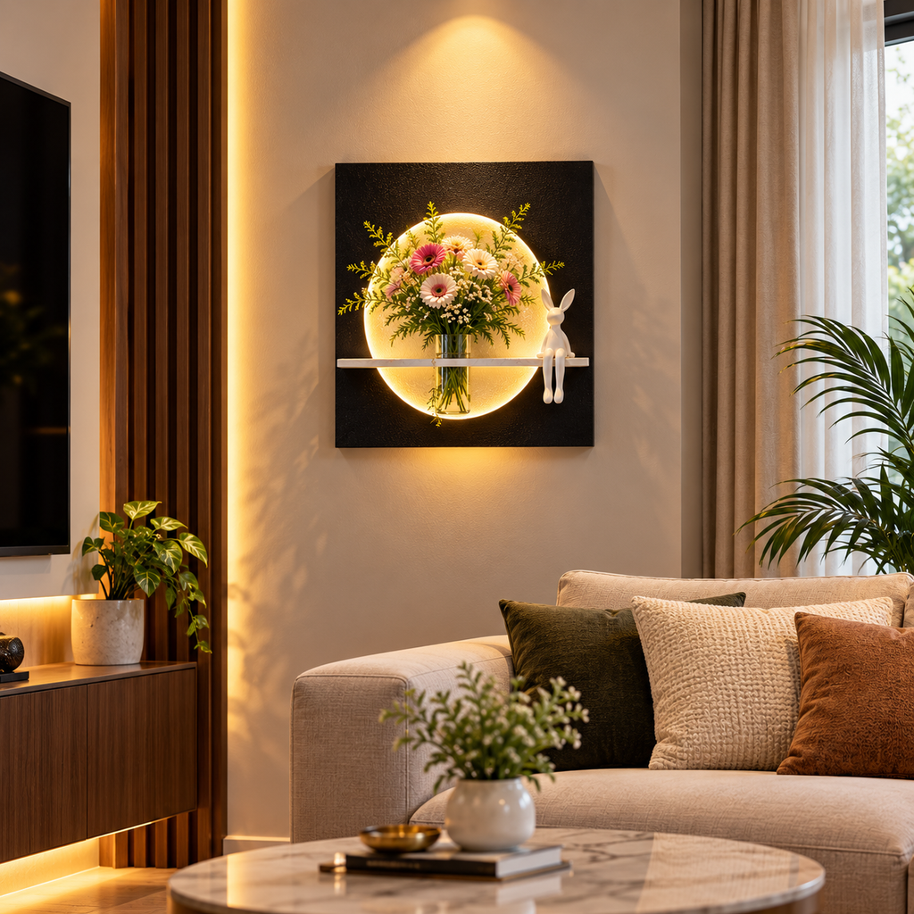 Modern LED Cloud Wall Decor with Floating Shelf