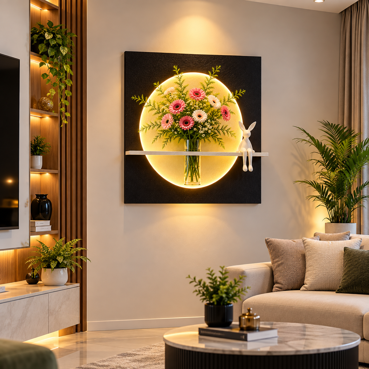 Modern LED Cloud Wall Decor with Floating Shelf