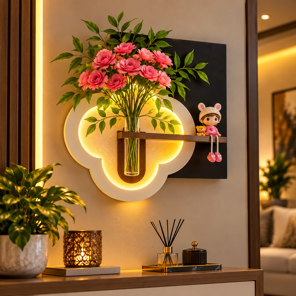 LED Floral Wall Shelf Decor
