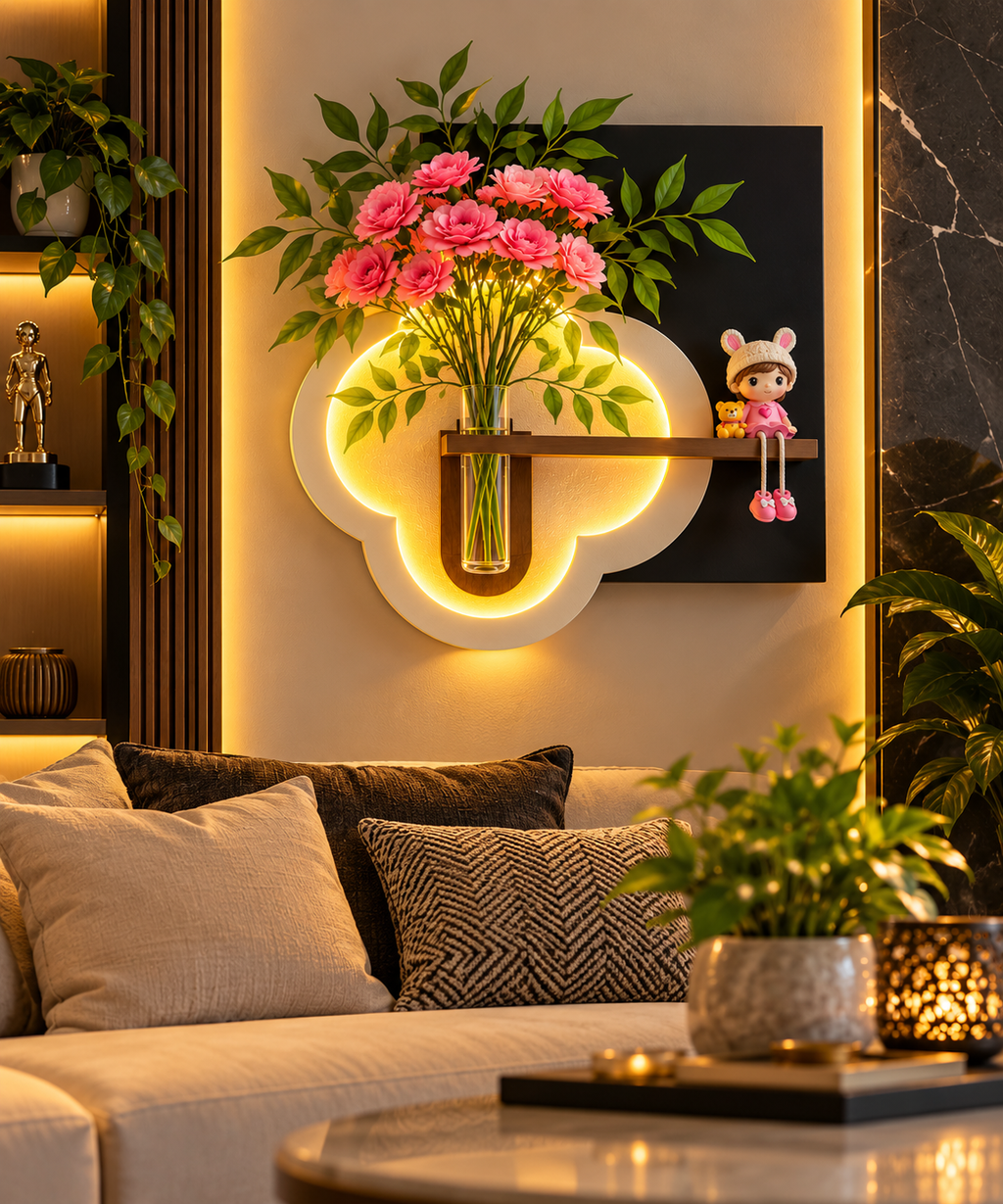 LED Floral Wall Shelf Decor