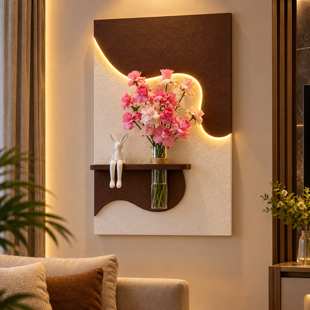 LED Abstract Wall Shelf with Decorative Backlit Panel