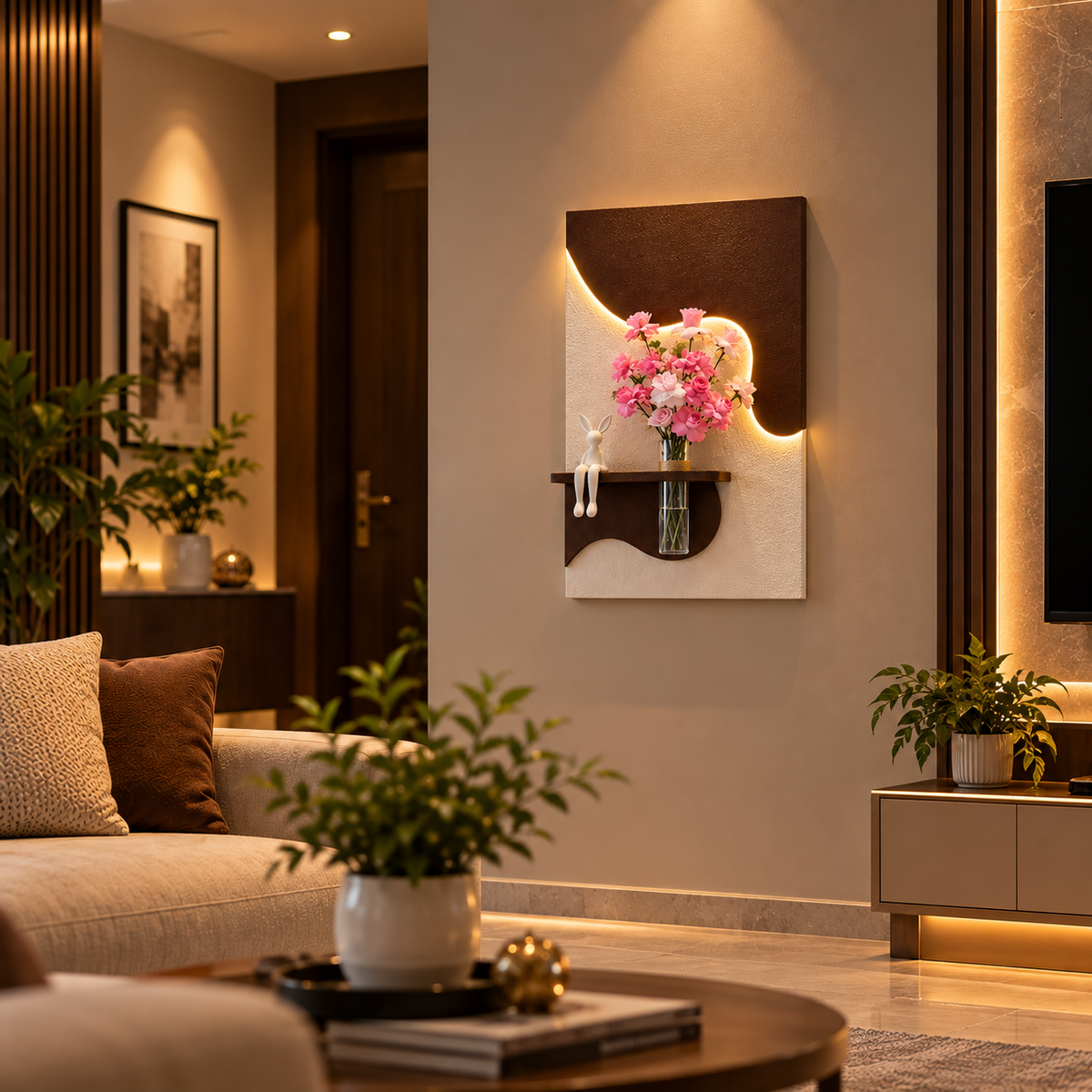 LED Abstract Wall Shelf with Decorative Backlit Panel