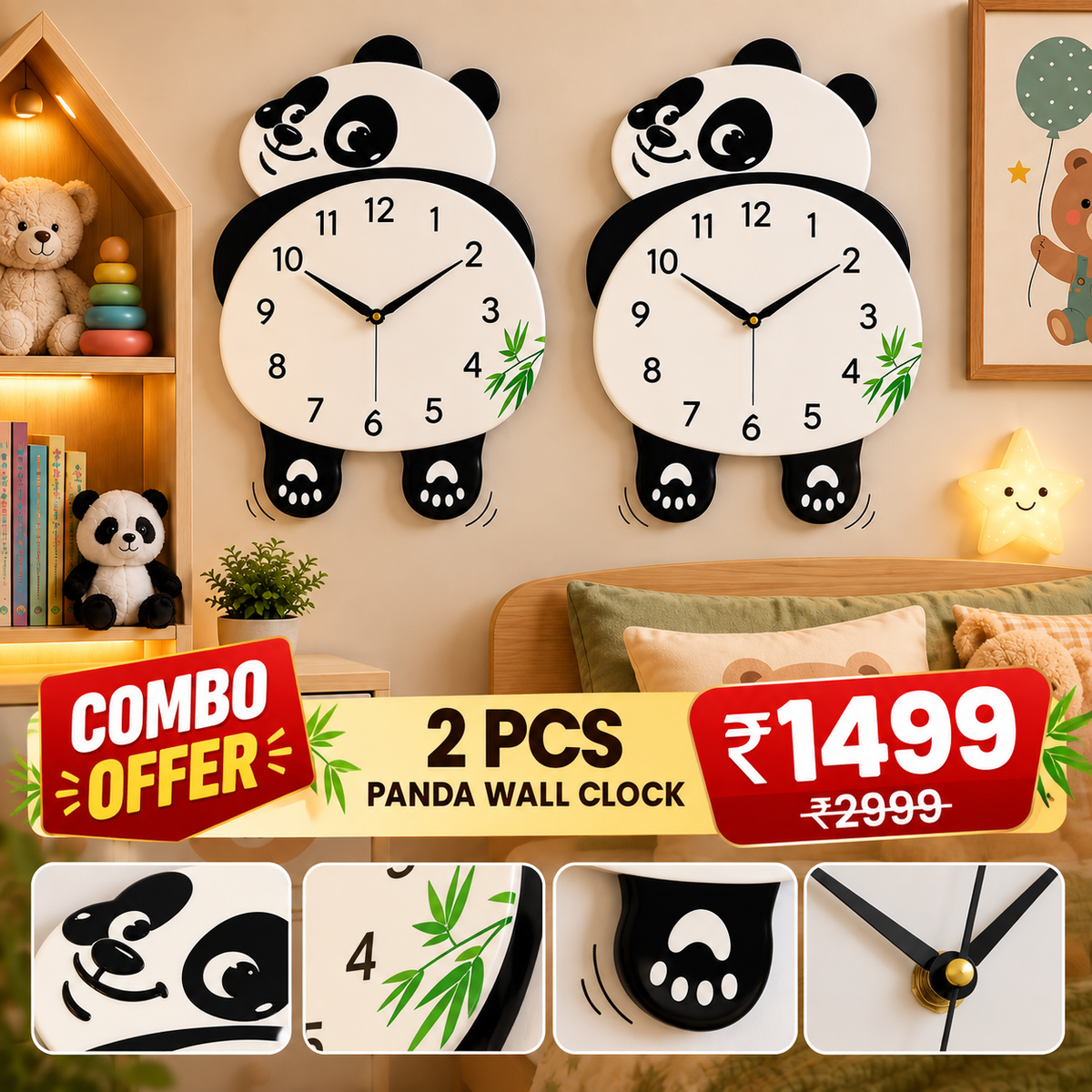 Panda Duo Clock