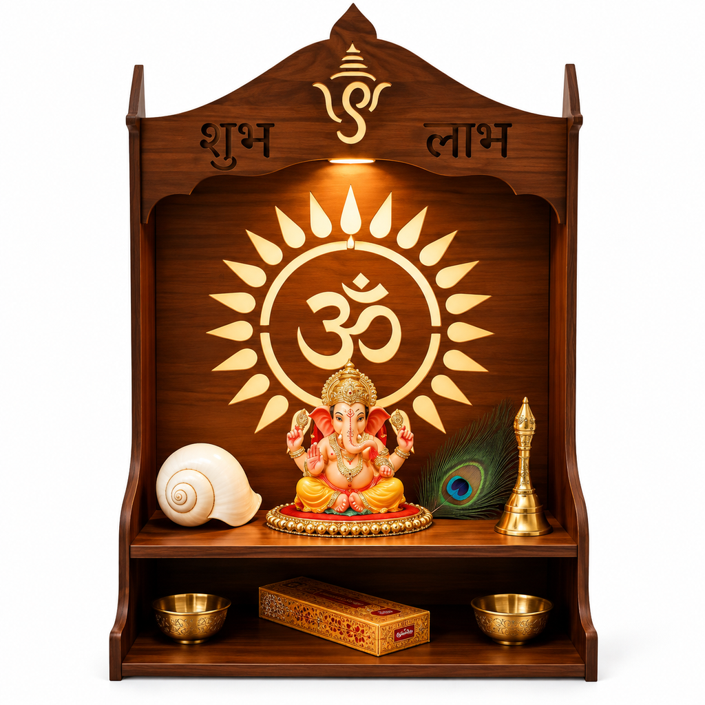 Wooden LED Wall Mounted Pooja Mandir