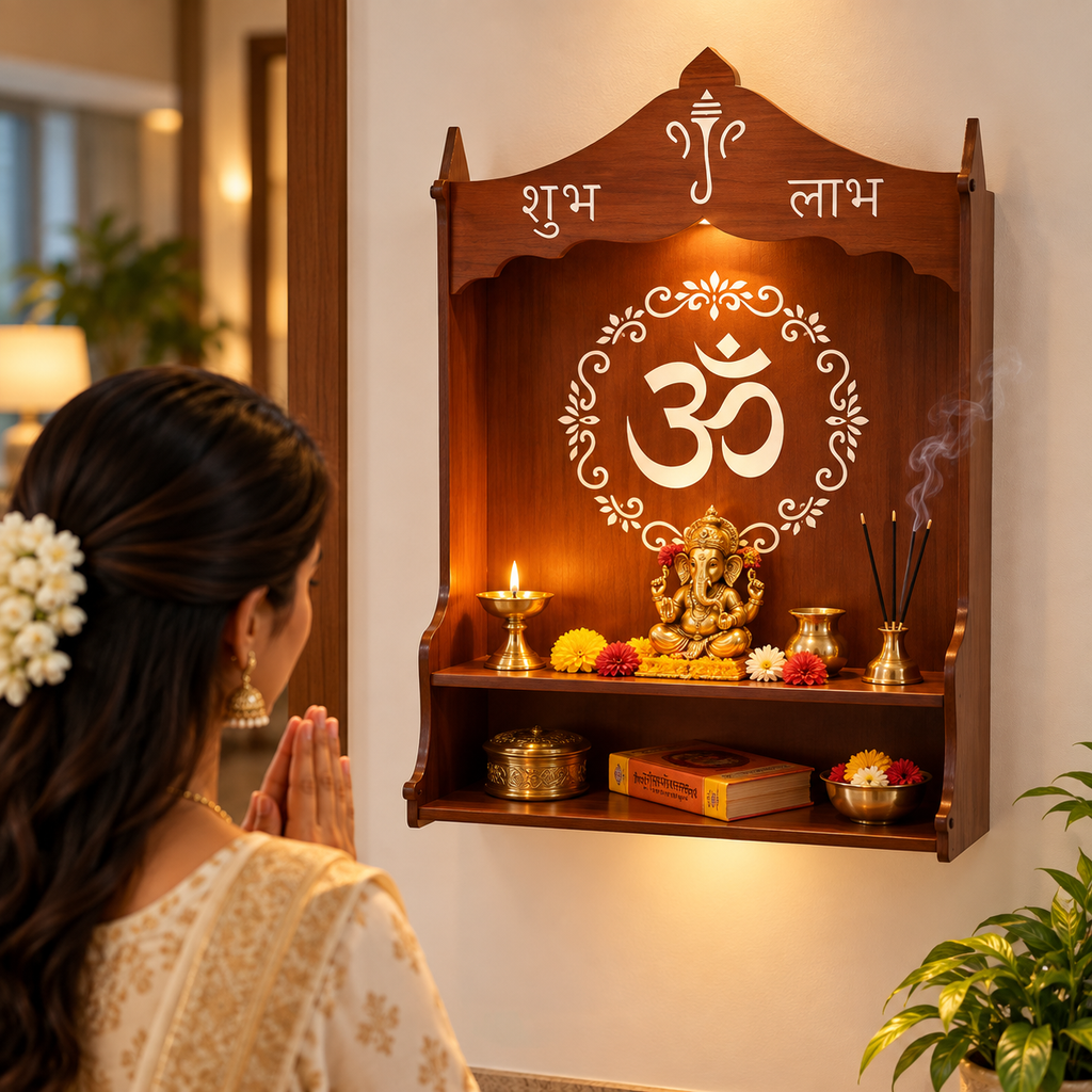 Wooden Wall Mounted Pooja Mandir