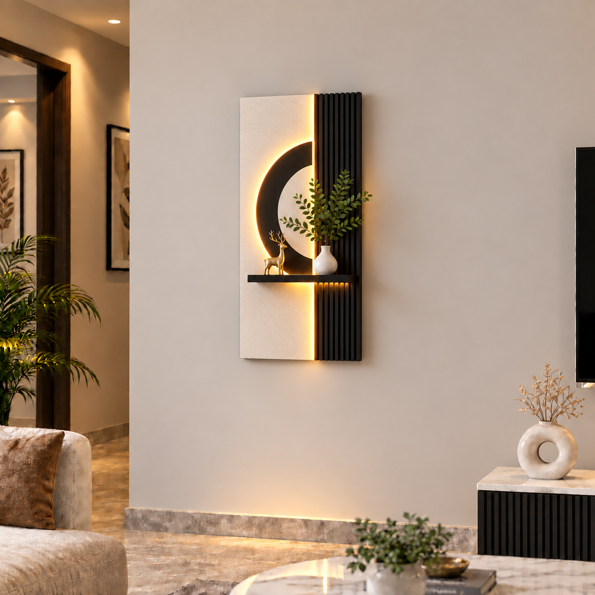 Modern LED Wall Shelf with Decorative Display