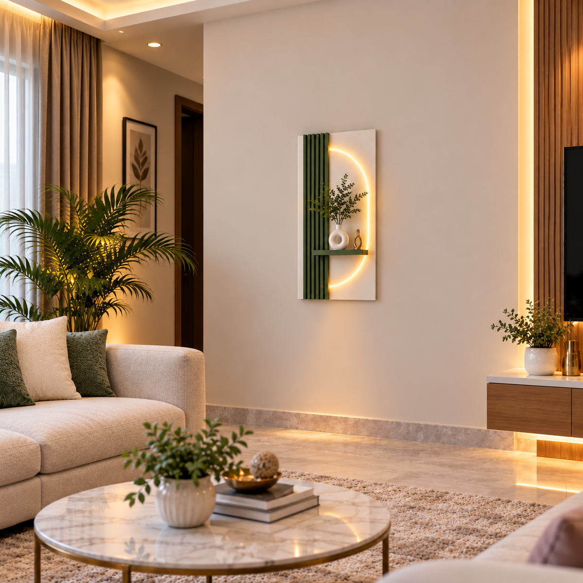 Modern LED Wall Shelf with Decorative Display