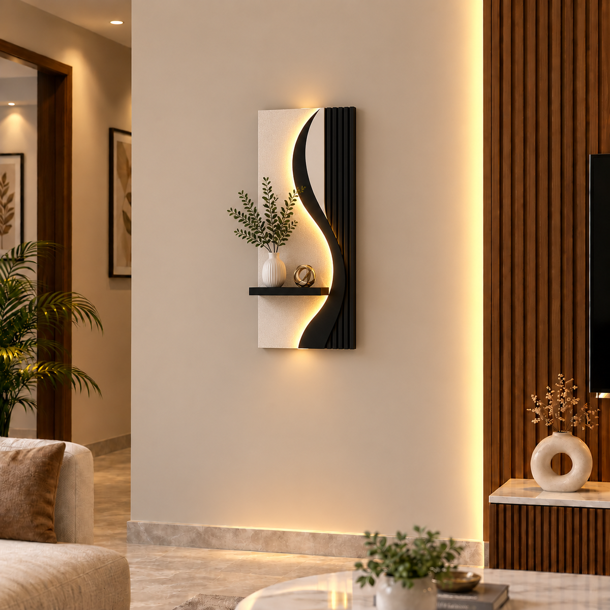 Modern LED Wall Shelf with Decorative Display