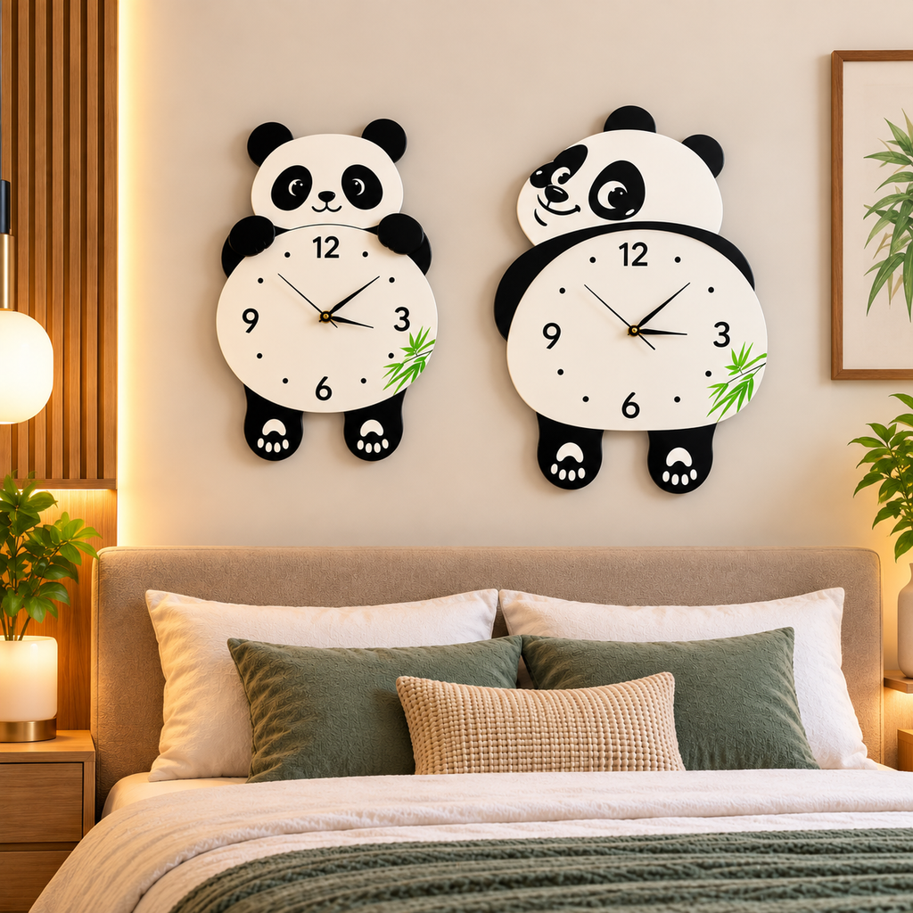 Panda Duo Wall Clock Combo