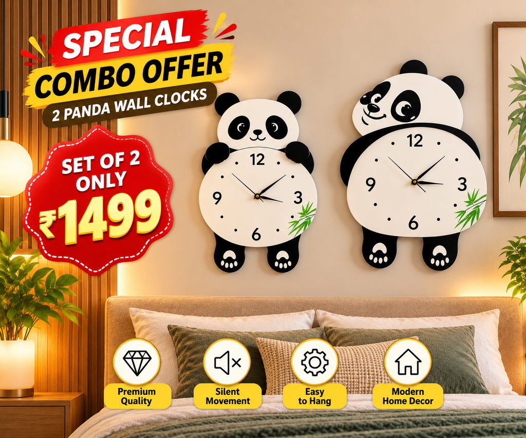 Panda Duo Wall Clock Combo