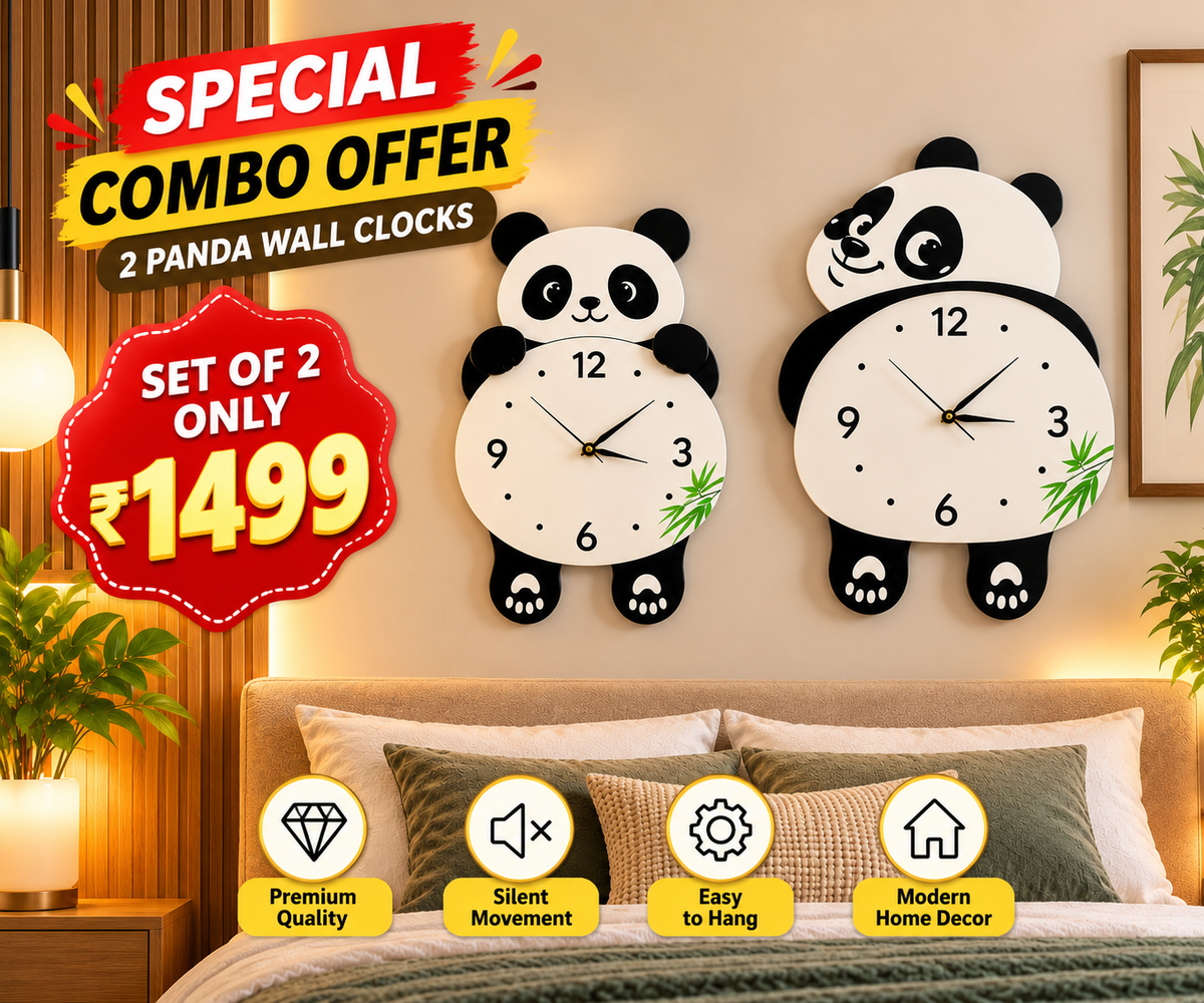Panda Duo Wall Clock Combo