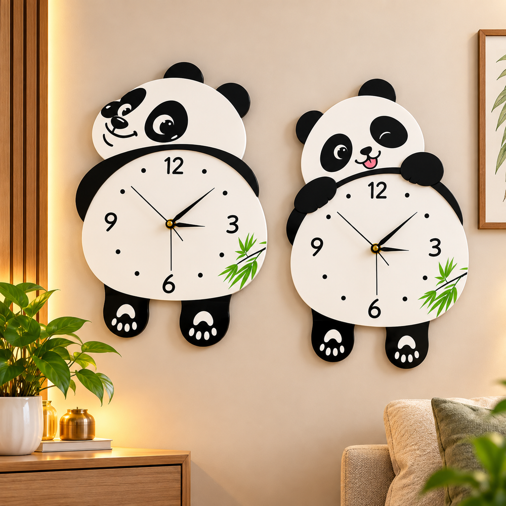 Cute Panda Wall Clock – Combo Pack