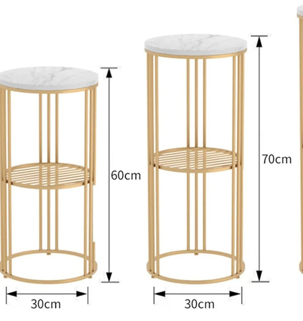 Modern Metal Plant Stand With Marble Top-Tall & Short Set Of 2