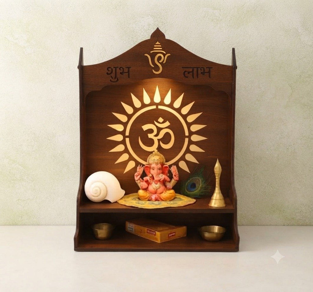 Wooden LED Wall Mounted Pooja Mandir