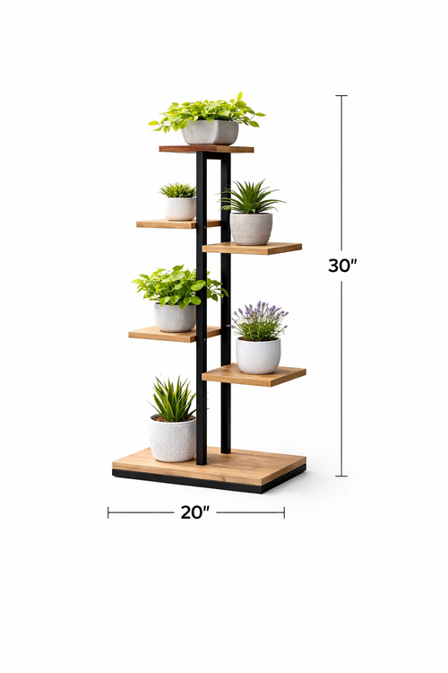 Shelf, Brown Wood with Black Metal Frame