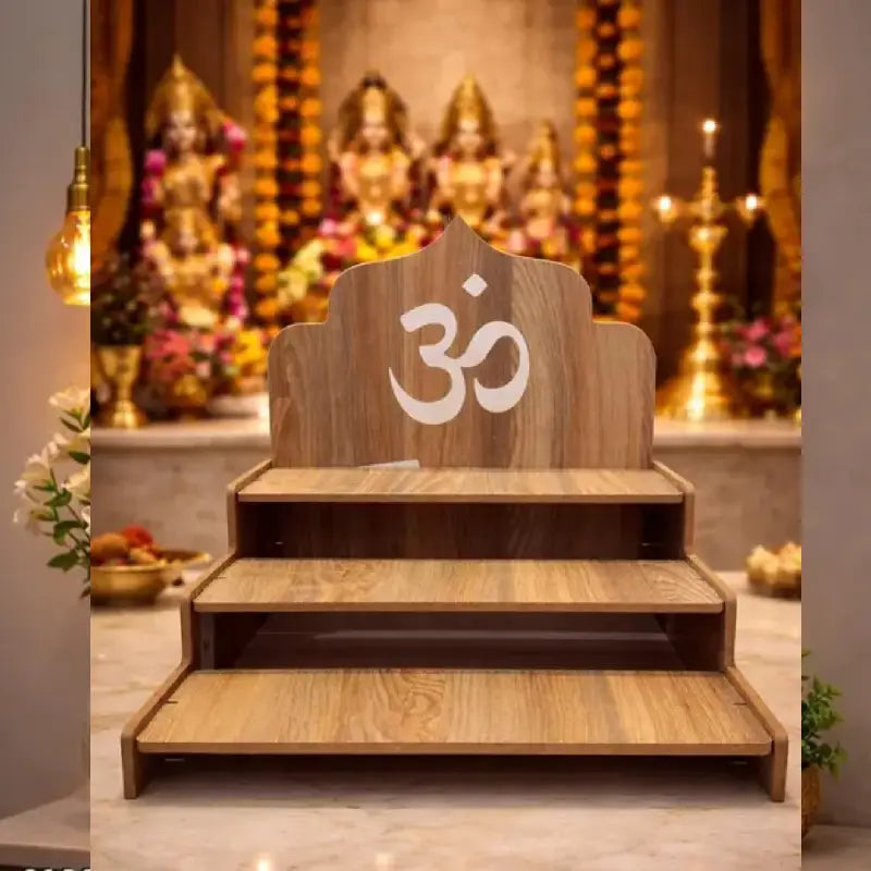 Tier Wooden Pooja Mandir Stand with Om Design