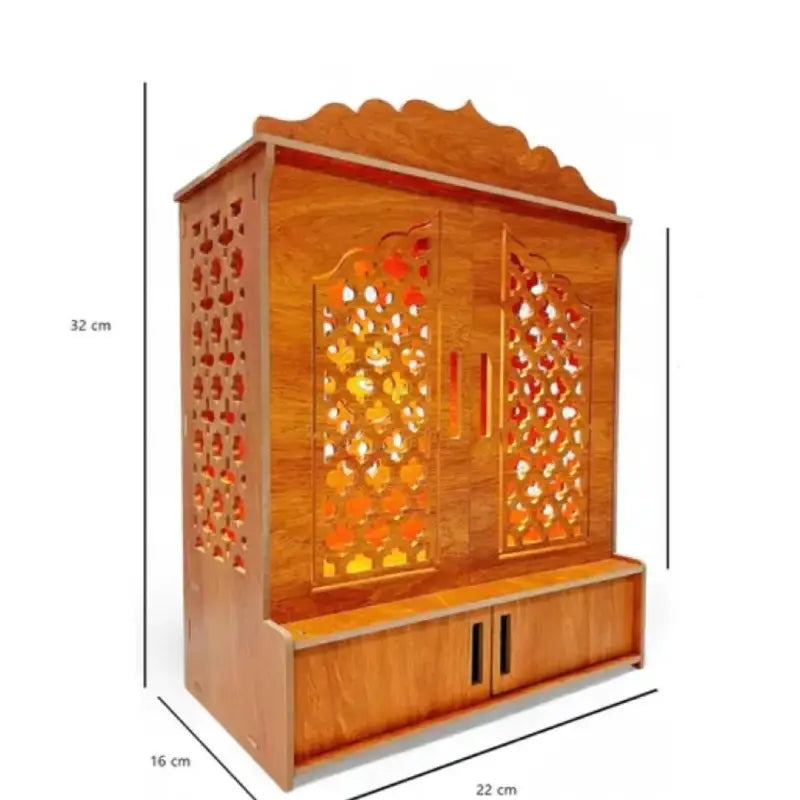 Wooden LED Pooja Mandir with Doors & Om Design
