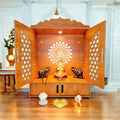 Wooden LED Pooja Mandir with Doors & Om Design